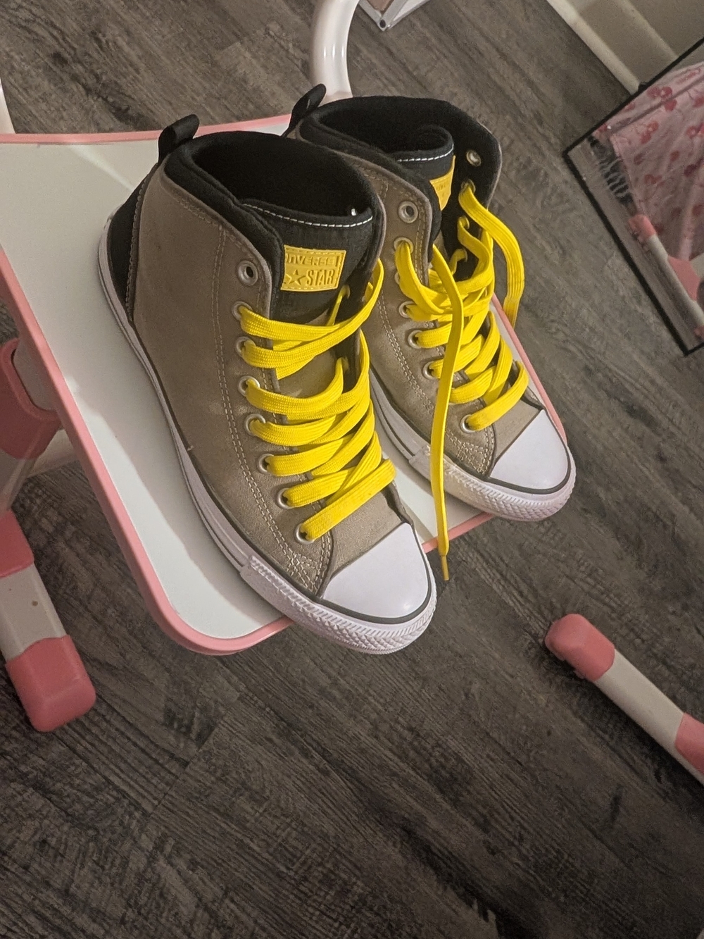 Converse Men's High-Top Sneakers in Taupe with Yellow Laces